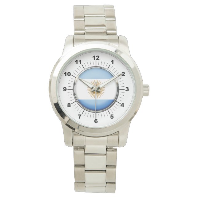 Men's Argentina Flag Oversized Silver Watch (Front)