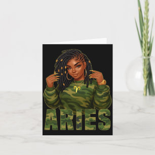 Mens Aries Queen Locd Black Woman Camo Zodiac Sign Card