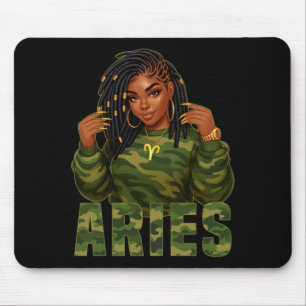 Mens Aries Queen Locd Black Woman Camo Zodiac Sign Mouse Pad