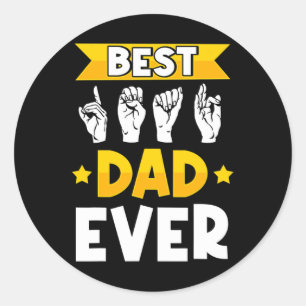 Mens ASL Sign Language Deaf Awareness and Deaf Dad Classic Round Sticker
