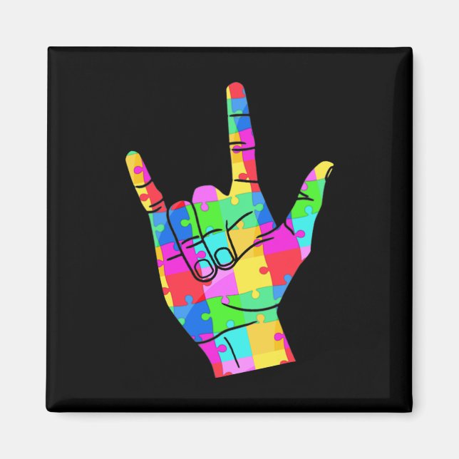 Mens  Autism Awareness Sign Language Gifts ASL Lov Magnet (Front)