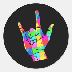 Mens Autism Awareness Sign Language Gifts Asl Love Classic Round Sticker