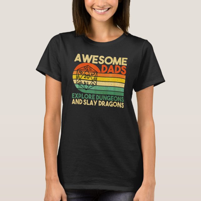 Mens Awesome Dads Explore Dungeons Dm Rpg Dice Dra T-Shirt (Front)