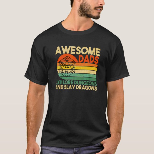 Mens Awesome Dads Explore Dungeons Dm Rpg Dice Dra T-Shirt (Front)