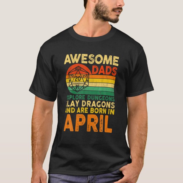 Mens Awesome Dads Explore Dungeons DM RPG Dice Dra T-Shirt (Front)