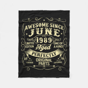 Mens Awesome Since June 1989 Year Of Birth Fleece Blanket