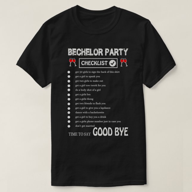 Mens Bachelor Party Checklist Funny Groom design T-Shirt (Design Front)