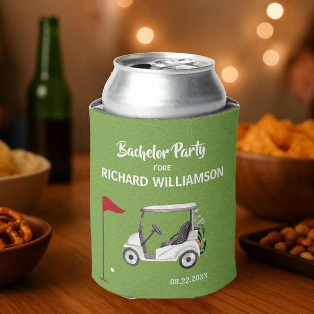 Men's Bachelor Party Golf Theme Name Date Can Cooler (Creator Uploaded)