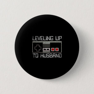 Mens bachelor party levelling up to husband gamer 6 cm round badge