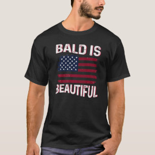 Mens Bald Is Beautiful Patriotic American Usa Flag T-Shirt