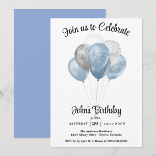 Mens Balloons Birthday  Invitation