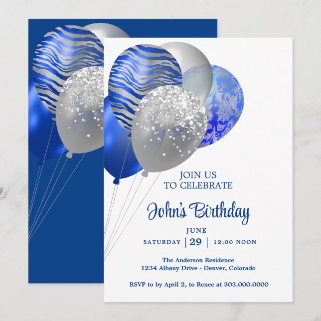 Mens Balloons Birthday  Invitation (Front/Back)