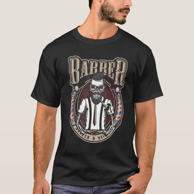 Mens Barber Skull With Glasses Tie And Whistle T-Shirt (Front)