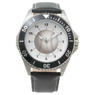 Men's Baseball Black Leather Strap Watch