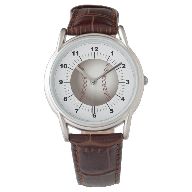 Men's Baseball Classic Brown Leather Watch (Front)