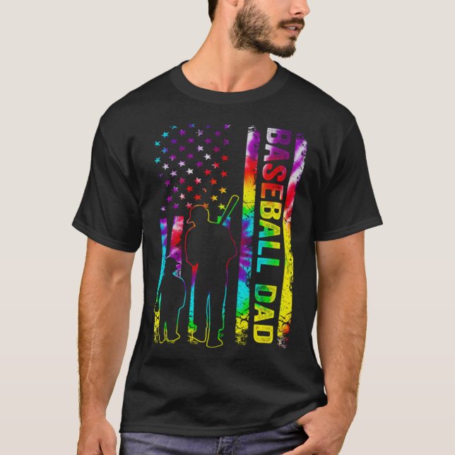 Mens Baseball Dad American Flag Tie dye T-Shirt (Front)