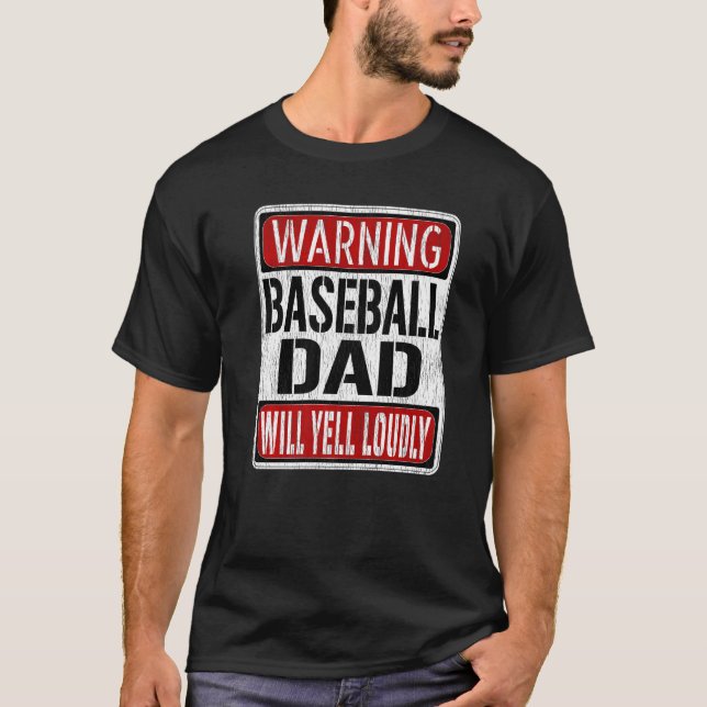 Mens Baseball Dad Warning Sign Fun Baseball Player T-Shirt (Front)
