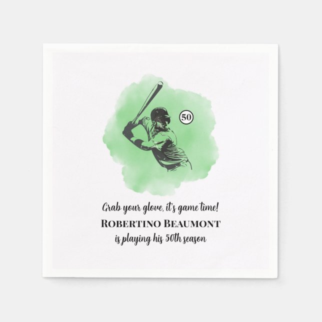 Men's Baseball Hitting 50th Birthday Napkin (Front)
