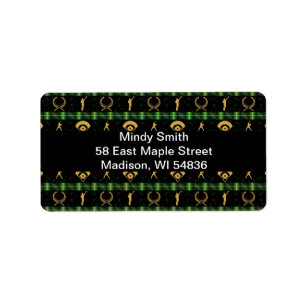 Men's Baseball Player Green Check Pattern Label