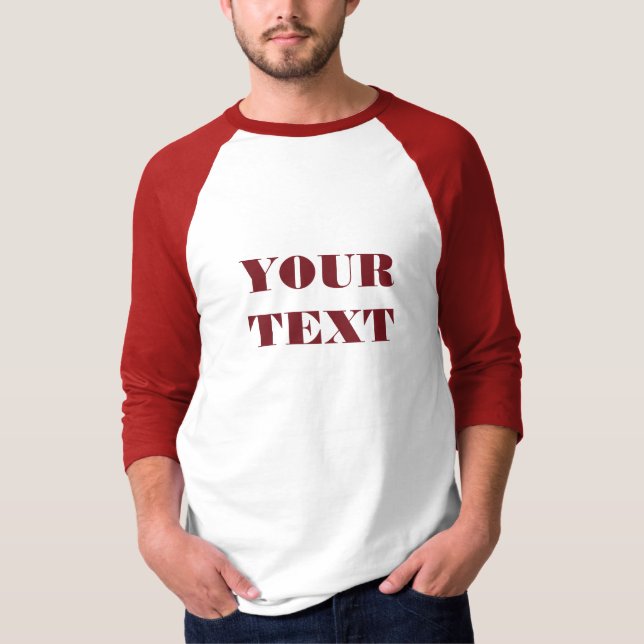 Mens Basic 3/4 Sleeve Raglan Template White/Red T-Shirt (Front)