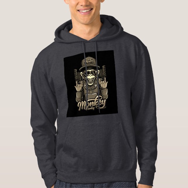 Men's Basic Black Monkey Funk Hooded Sweatshirt (Front)