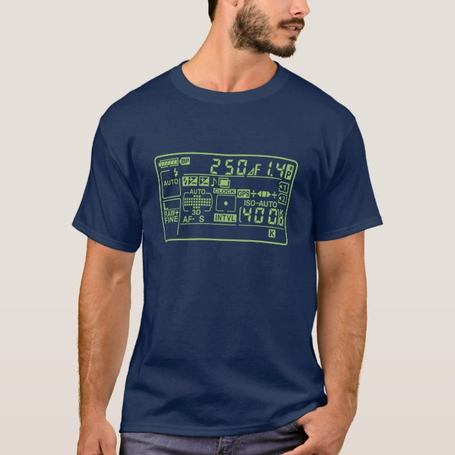 Men's Basic Dark T-Shirt Nikon lcd panel camera (Front)