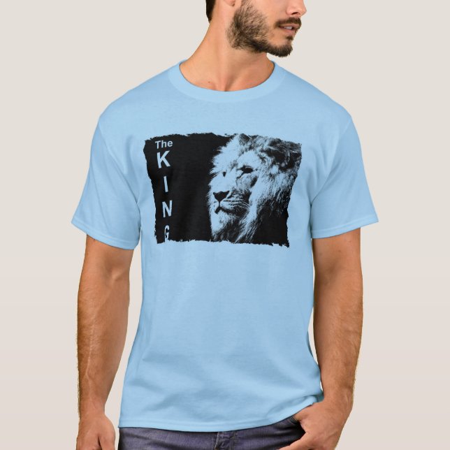 Mens Basic TShirts Pop Art Lion Face Light Blue (Front)