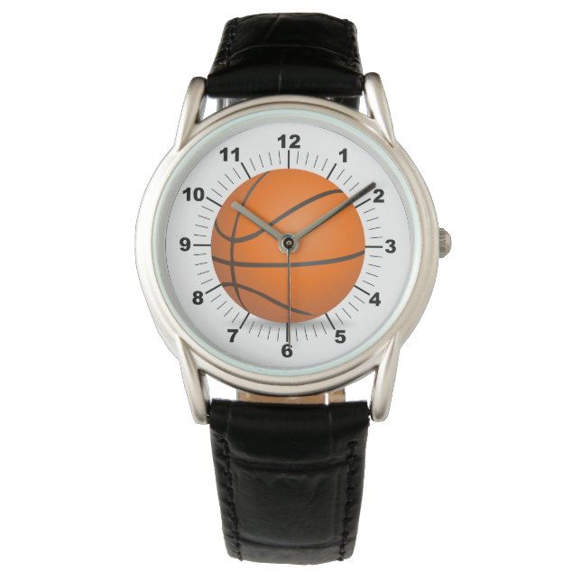Men's Basketball Crown Black Leather Watch (Front)