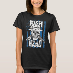 Mens Bass Fishing American Vintage Flag Fish Reel T-Shirt