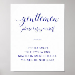 Mens Bathroom Basket Navy Blue Wedding Sign