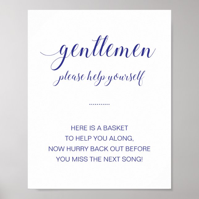 Mens Bathroom Basket Navy Blue Wedding Sign (Front)