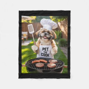 Mens Bbq Barbecue Pet The Cook Dog Dad Meme Shih Fleece Blanket