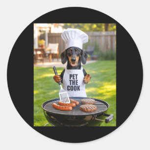 Mens Bbq Barbecue Pet The Cook Dog Dad Meme Wiener Classic Round Sticker