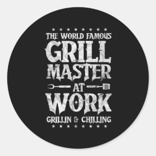 Mens Bbq Grillmaster Funny The World Famous Grill Classic Round Sticker