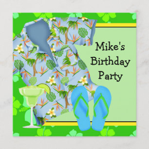 Mens BBQ Margarita Beach Birthday Party Invitation
