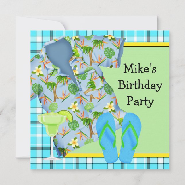 Mens BBQ Margarita Beach Birthday Party Invitation (Front)