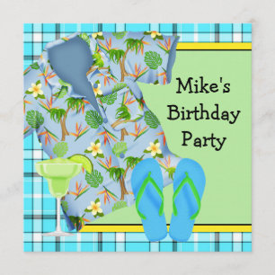 Mens BBQ Margarita Beach Birthday Party Invitation
