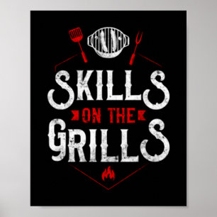 Mens bbq smoker skills on the grills badge poster