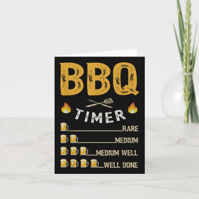 Mens Bbq Timer Barbecue Funny Grill Grilling Beer  Card (Front)