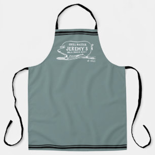 Mens BBQ Vintage Pig Personalized Grilling Apron