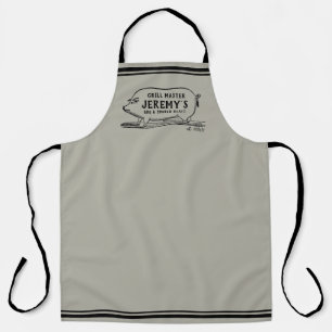 Mens BBQ Vintage Pig Personalized Grilling Apron