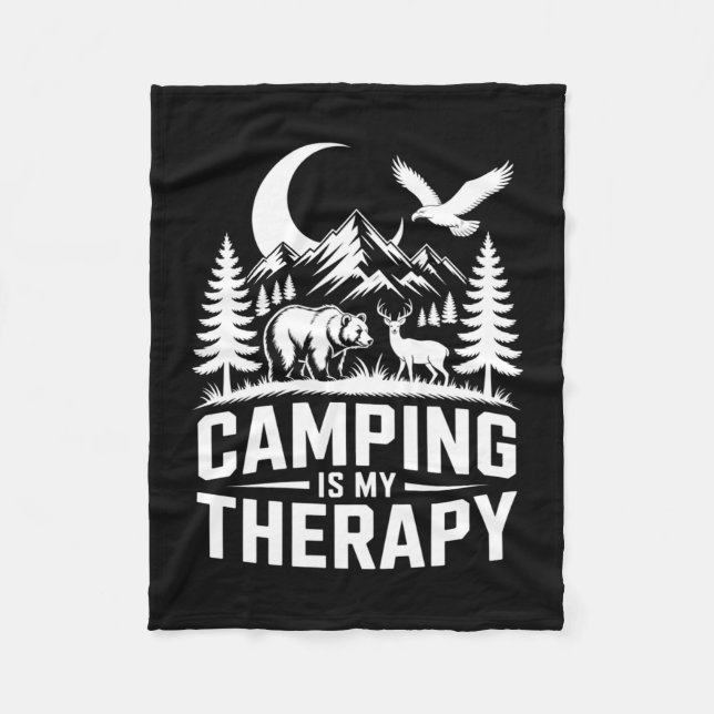 Men's bear camping is my therapy performance  fleece blanket (Front)