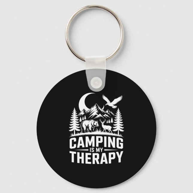 Men's bear camping is my therapy performance  key ring (Front)
