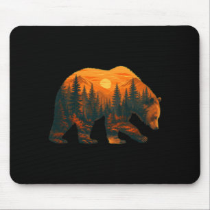 Mens bear silhouette with forest landscape and mouse pad