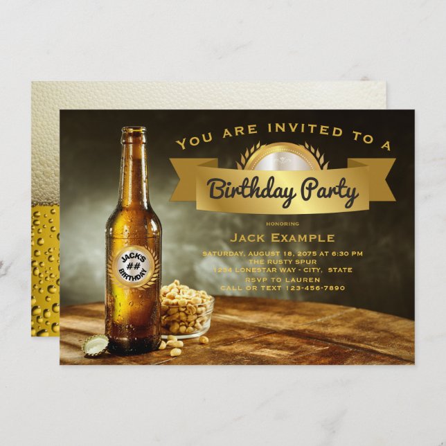 Mens Beer Birthday Party Invitations (Front/Back)
