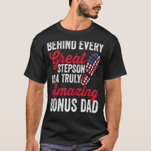 Mens Behind Stepson Is Stepdad American Flag Bonus T-Shirt