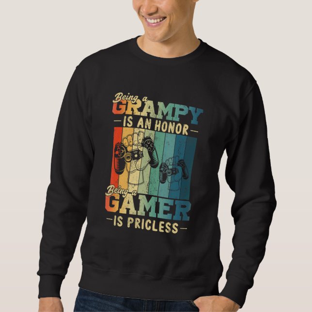Mens Being Grampy Is Priceless Gamer Grampy Father Sweatshirt (Front)
