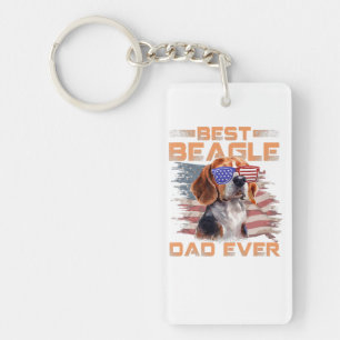 Mens Best Beagle Dad Ever Dog Lover American Flag Key Ring