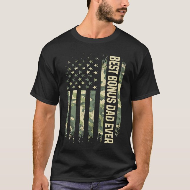 Mens Best Bonus Dad Ever Camo American Flag Father T-Shirt (Front)