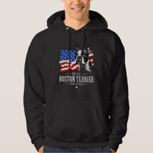Mens Best Boston terrier Dad Ever American Flag Fa Hoodie